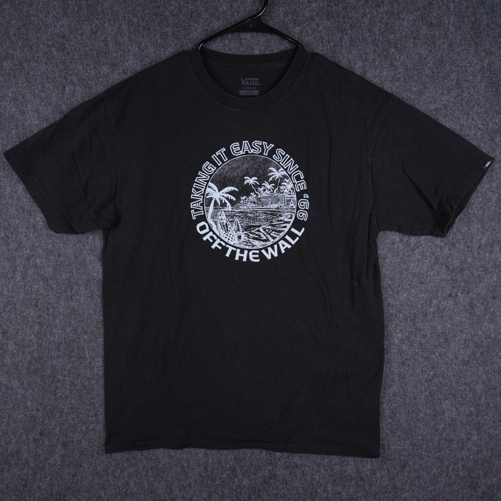 Vans Graphic T-Shirt Men Large Black Excellent Taking It Easy Since 66 Tee